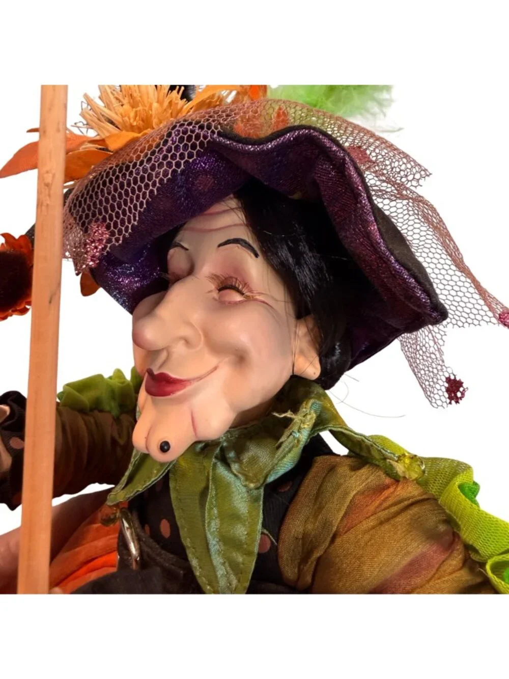 Rare find! Whimsical Halloween Pumpkin Witch Shelf Sitter Doll | Long Striped Le